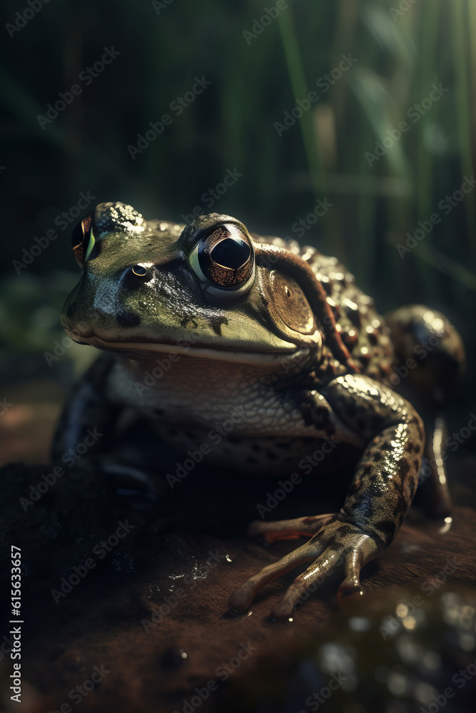 Fototapeta premium Portrait of Frog Dramatic and Cinematic Lighting Photography, Generative AI