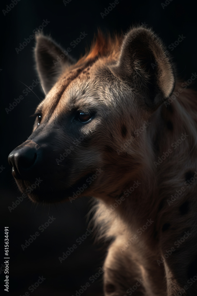 Portrait of Hyena Dramatic and Cinematic Lighting Photography, Generative AI