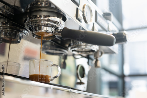 Espresso machine in coffee shop, close-up shot.