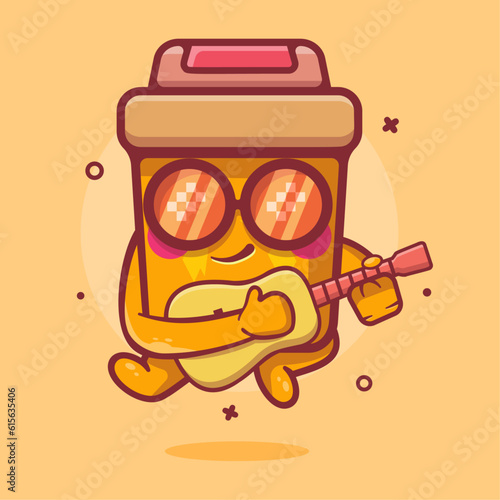 cool recycle bin character mascot playing guitar isolated cartoon in flat style design 