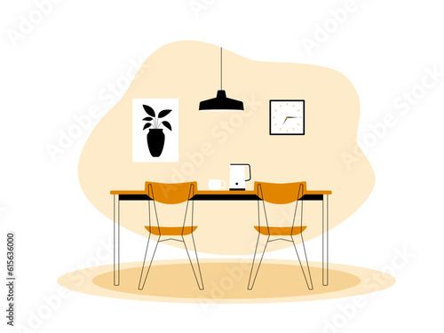 Dining room interior design. Interior design vector illustration © roundsquid