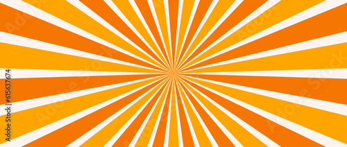 Orange radial lines background. Radial sunburst wallpaper. Abstract sun rays and beams comic texture. Vintage summer backdrop for posters, banners, templates. Vector illustration