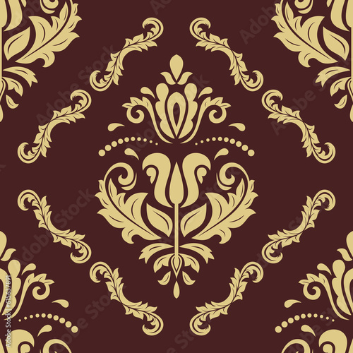 Classic seamless pattern. Damask orient brown and golden ornament. Classic vintage background. Orient ornament for fabric, wallpaper and packaging