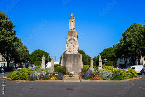 Monument aux Morts (Memorial) of Soissons in Picardie, dedicated to the soldiers who died during World War 2 - Sculpture located on the Fernand Marquigny Plaza