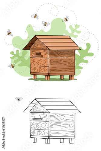 Wooden beehive vector illustration isolated on white background