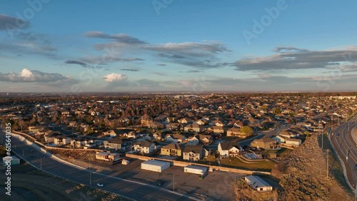 Aerial view of Kennewick, Washington's suburban houses at sunset. photo