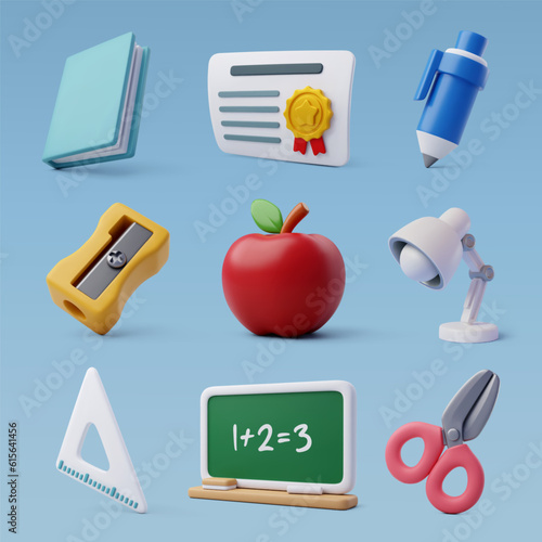 Set of education 3d icons, Back to school concept.