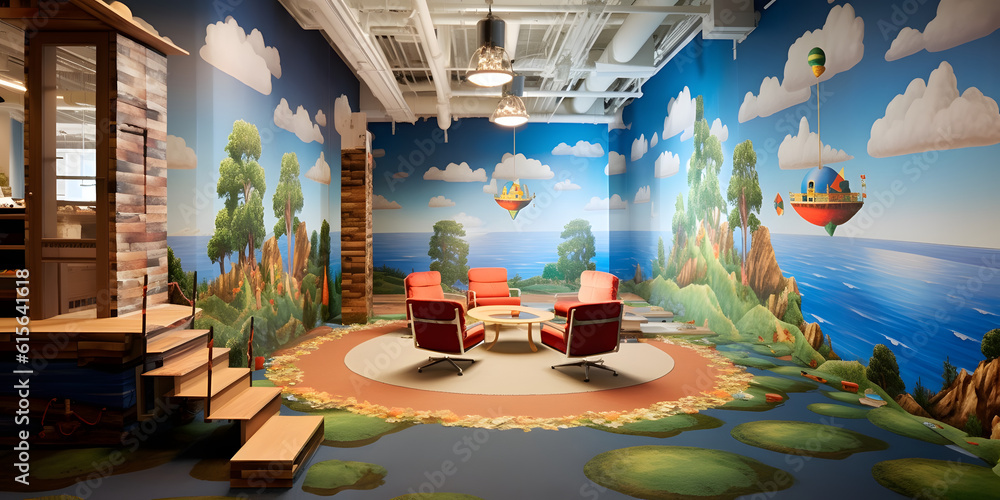 Fototapeta premium Interior of Office with forest graphics
