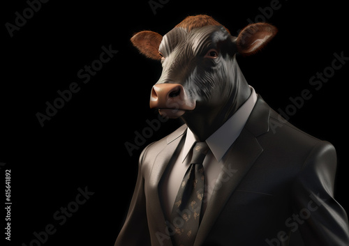 Image of a bull businessman wearing a suit on clean background. Wildlife Animals. Illustration, generative AI. photo