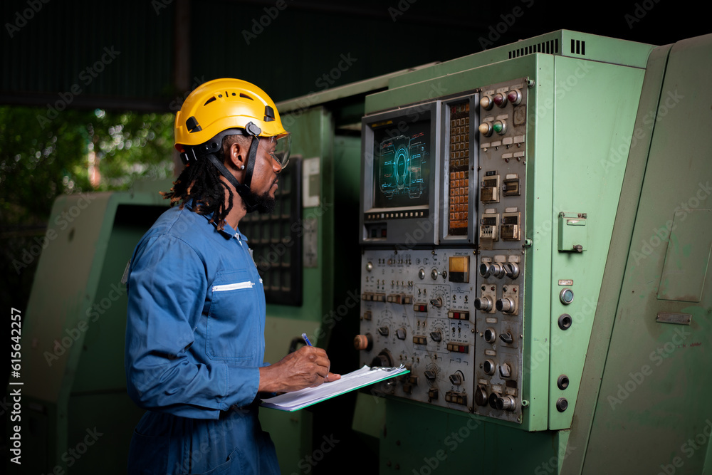 Engineer worker wearing safety uniform control operating and check ...