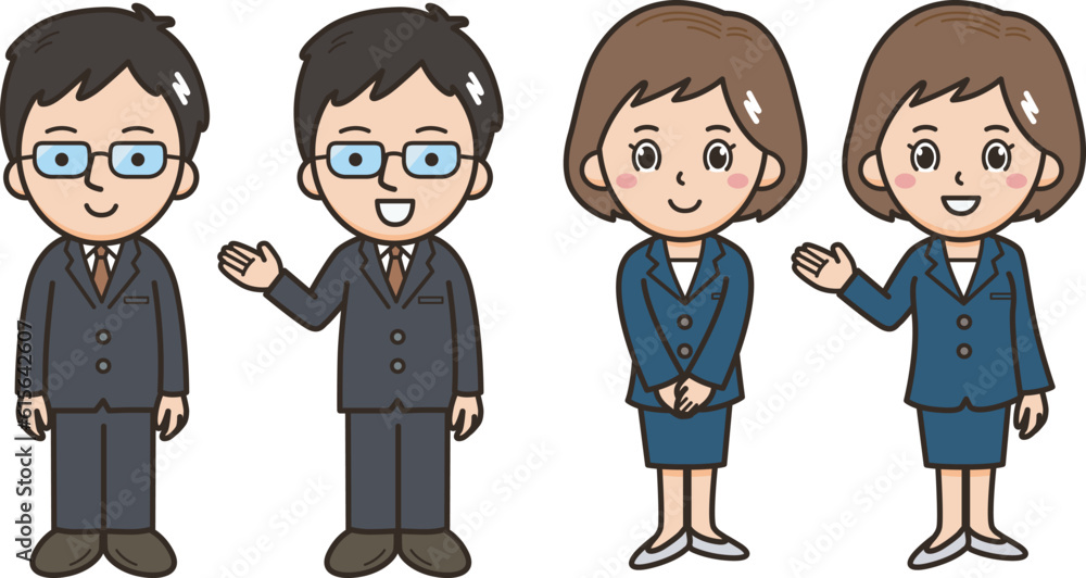 男女のビジネスパーソン 全身 セット