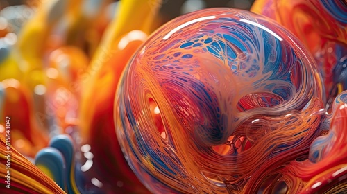 close-up of the swirling colors in a soap bubble, detailed and realistic, generative ai