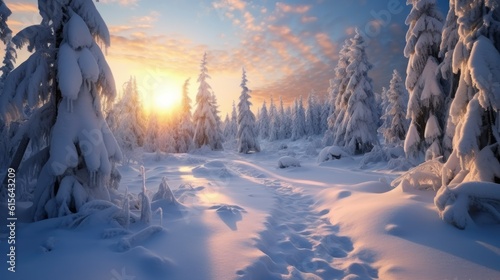 serene winter landscape covered in snow, generative ai