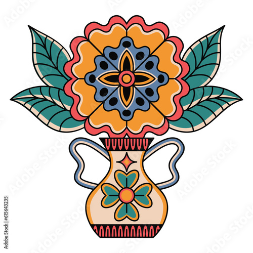 Vector Retro Tattoo Illustration of Flower Vase