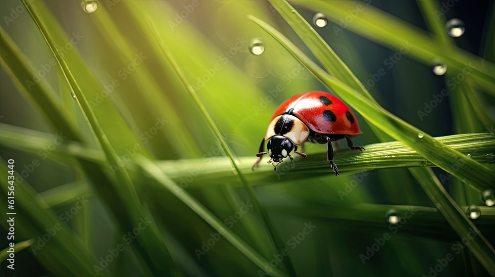 a ladybug climbing a blade of grass, detailed and realistic, generative ai a ladybug climbing a blade of grass, detailed and realistic, generative ai