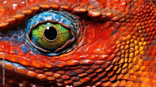 a close-up of a lizards eye, skin showing its texture, detailed and realistic, generative ai