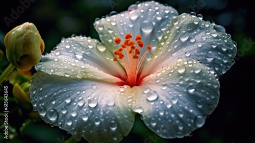 the petals of a flower covered in dew drops, detailed and realistic, generative ai