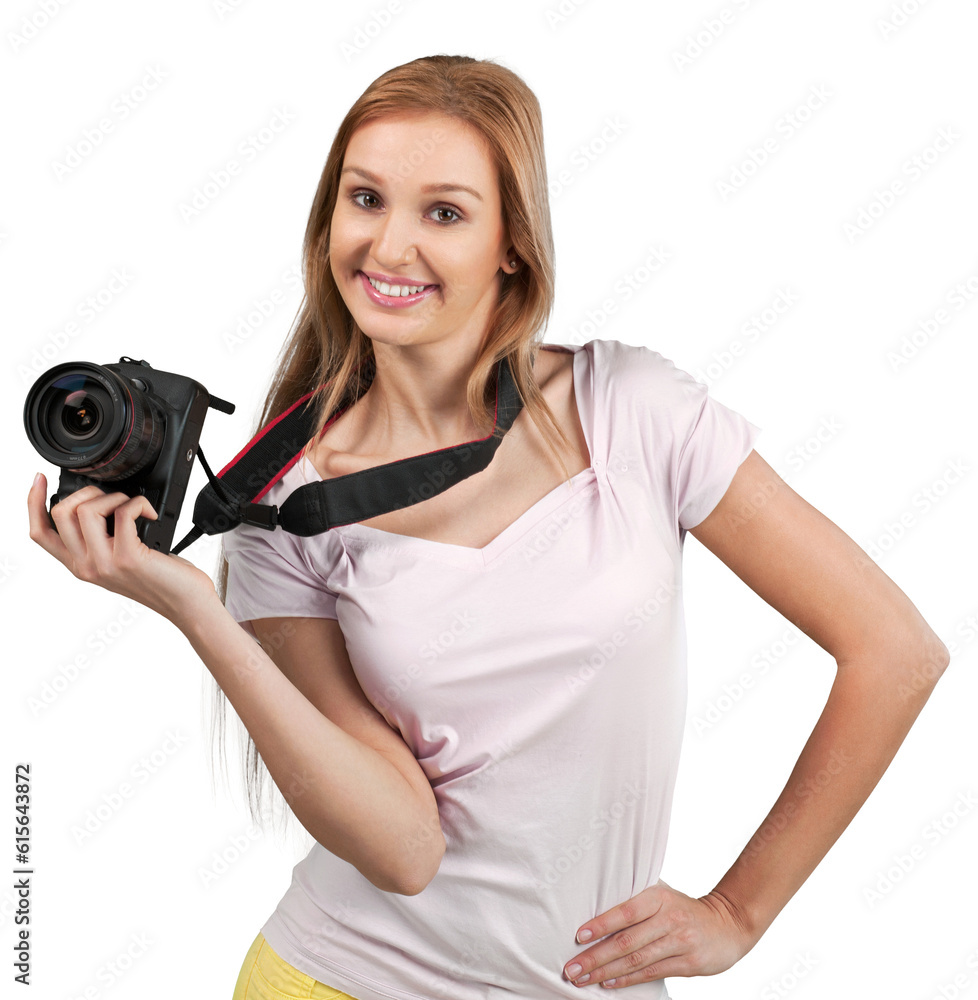 Beautiful woman Photographer with a digital camera Beautiful woman Photographer with a digital camera