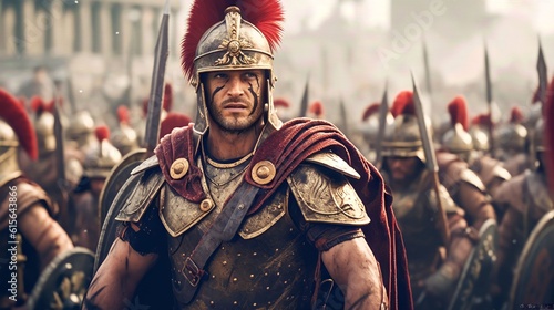 anchient roman background design, soldiers moments before entering the battleground photo