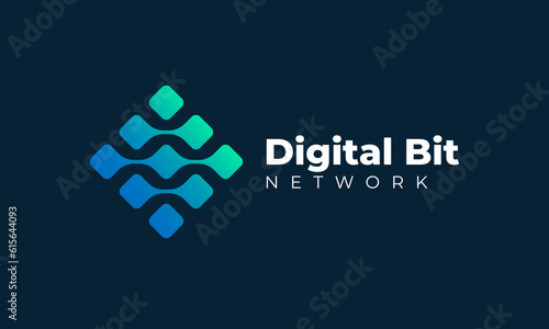 Geometric square technology data business logo design vector