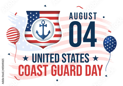 United States Coast Guard Day Vector Illustration on August 4 with American Flag and Ship Background in Flat Cartoon Hand Drawn Templates