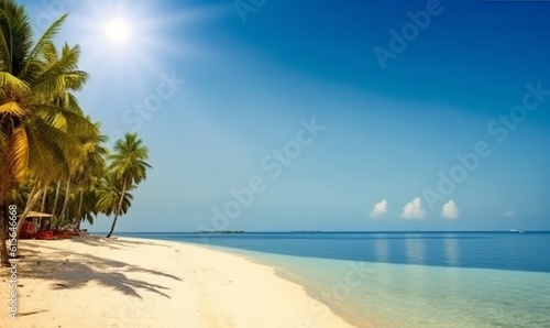 Beautiful beach on a tropical island in the Maldives. Made with Generative AI technology © mafizul_islam