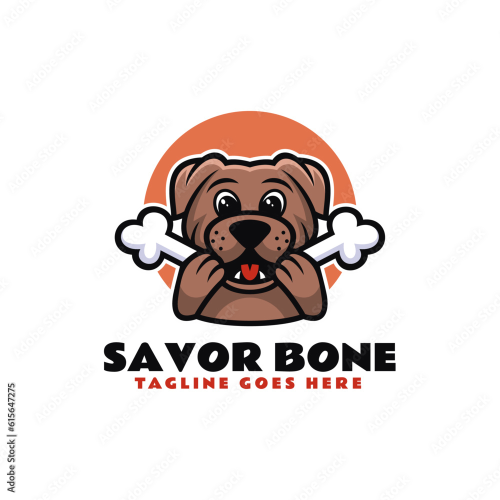 Vector Logo Illustration Savor Bone Mascot Cartoon Style.