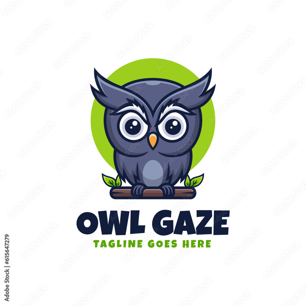 Naklejka premium Vector Logo Illustration Owl Gaze Mascot Cartoon Style.