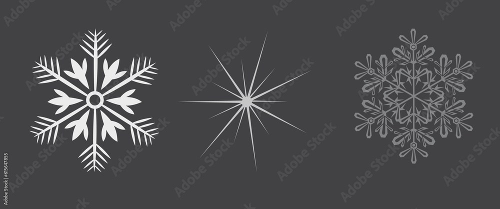 editable vector set of white snowflake, festive Christmas design winter symbol 