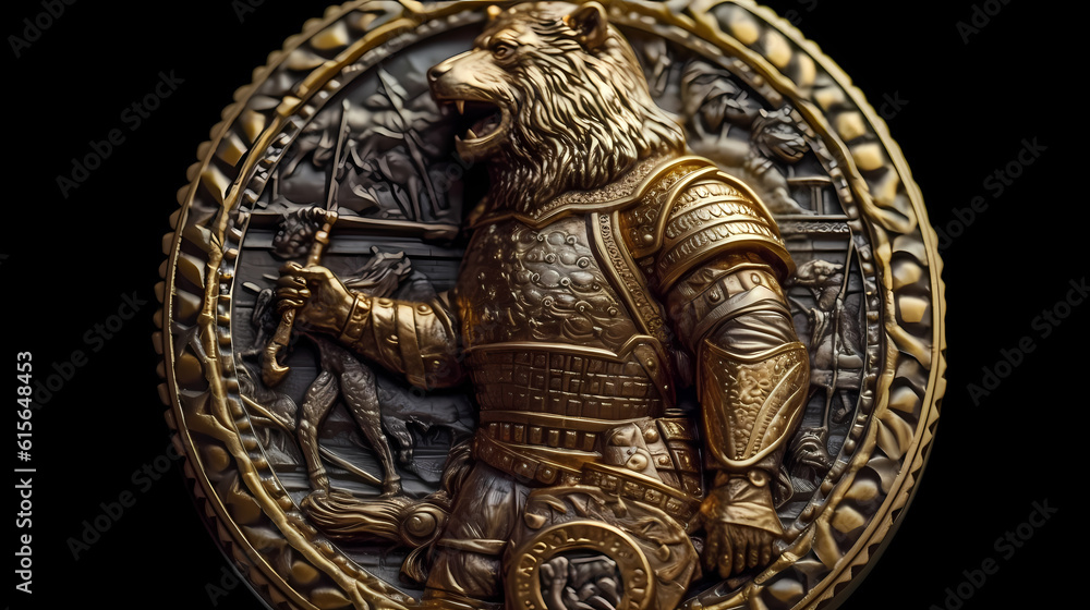 Obraz premium Bear Knight in Battle: Emblem of Strength and Courage
