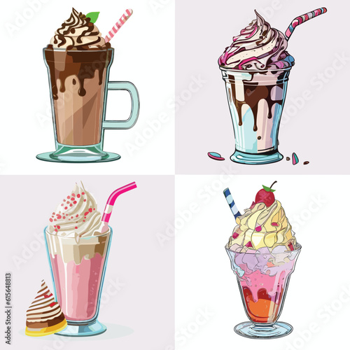 set of vector arts of cartoons milkshakes 