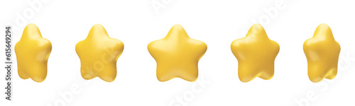 Set of rotating golden trophy metallic stars from different angles. Glossy yellow trophy stars 3d realistic style rendering. Leadership, game award, feedback symbols vector illustration on white