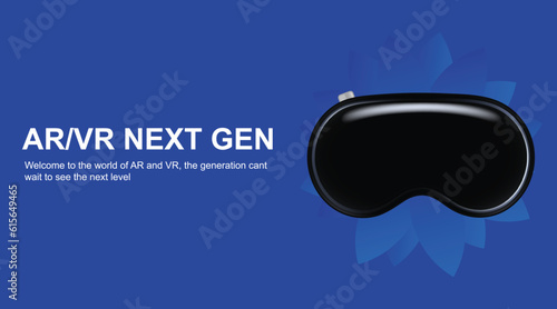 VR glasses or goggles in blue background with floral touch a real virtual reality experience of the world