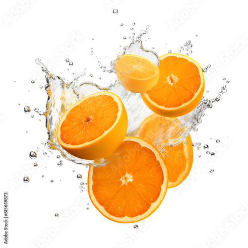 Orange with water splash on white background. Generative AI