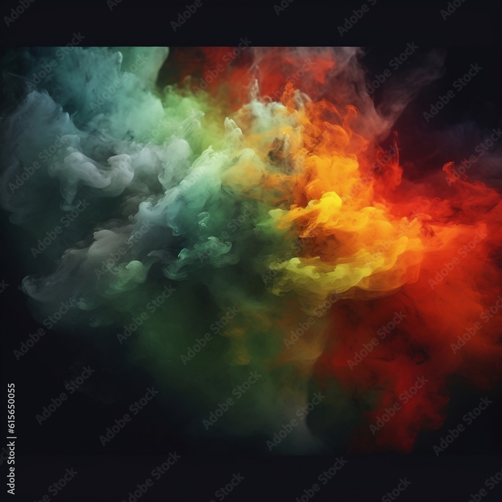background with yellow, green and red smoke