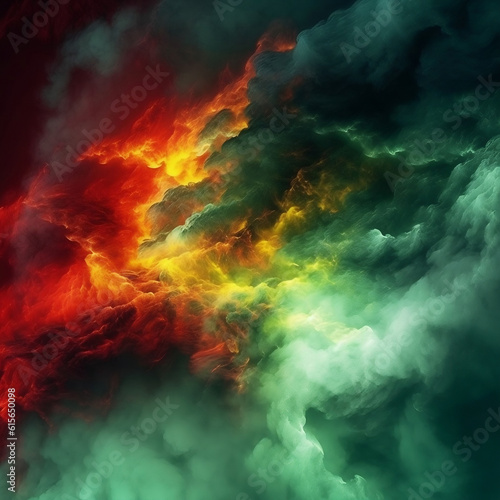 background with yellow, green and red smoke