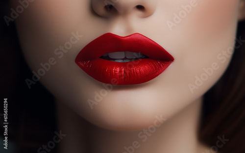 Close up portrait of a woman with red lips. Generative AI technology. © Aleksandr