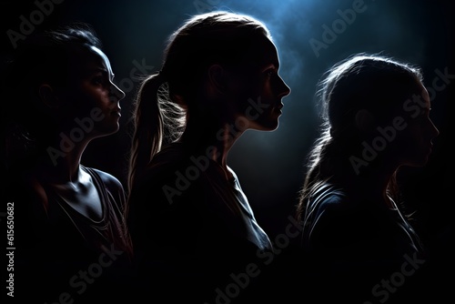 silhouette of a women in depress with dark gloomy light. Content created with generative AI software