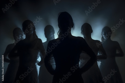 silhouette of a women in depress with dark gloomy light. Content created with generative AI software