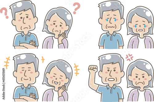 高齢者の夫婦①　表情　半身　セット