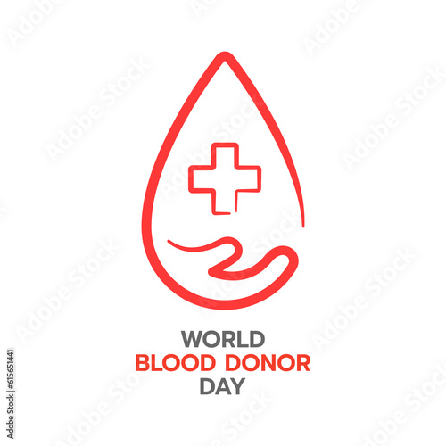 Line Blood drop with hand shape. Blood donation concept. Blood donation logo. World Blood Donor Day. Vector illustration.