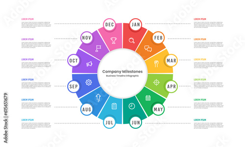 Infographic circle chart with 12 months for the project. annual report. Vector illustration.