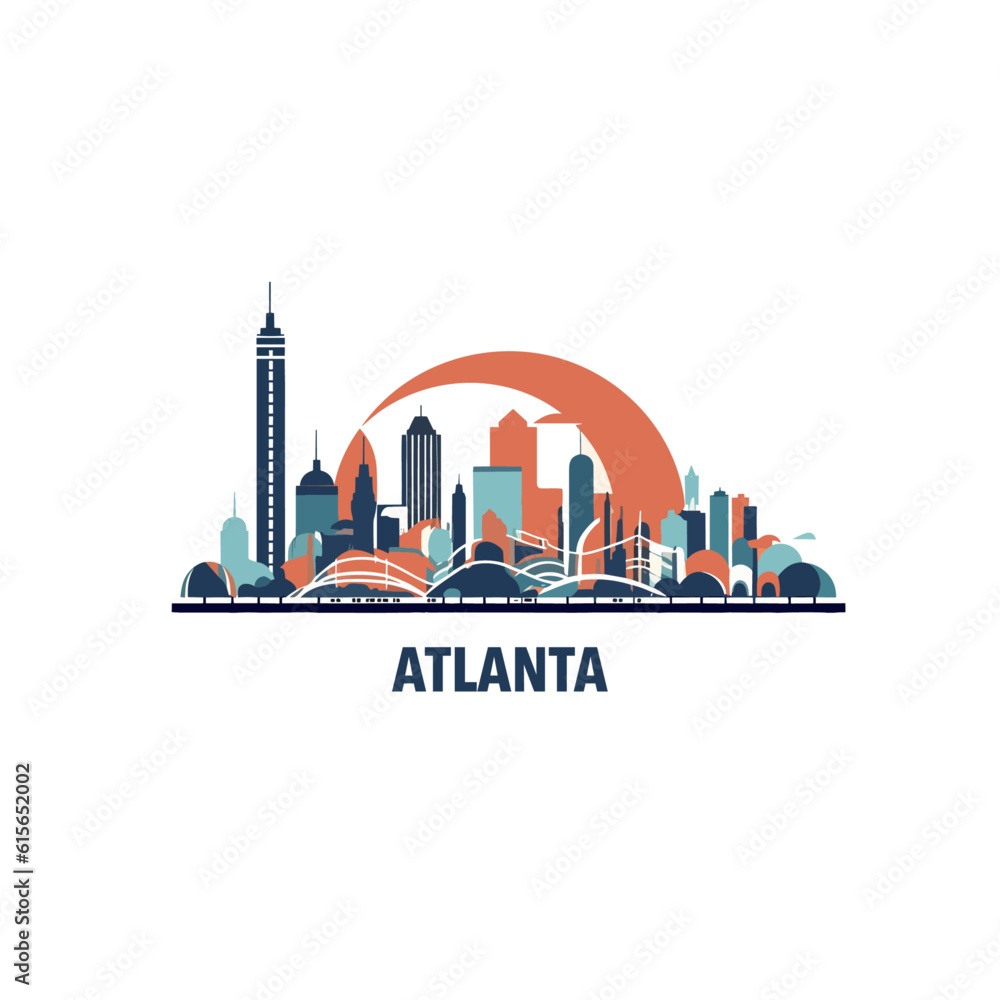 Obraz premium USA United States of America Atlanta modern city landscape skyline logo. Panorama vector flat shape abstract Georgia icon