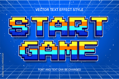 start game pixel art editable text effect font retro vintage style video games template background design