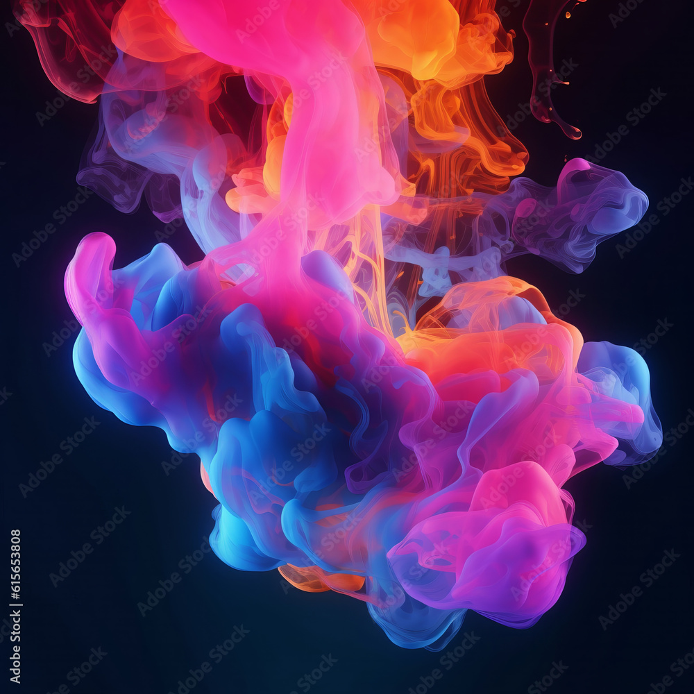 Fototapeta premium Acrylic paint clouds in water isolated on black background. Created using generative AI 