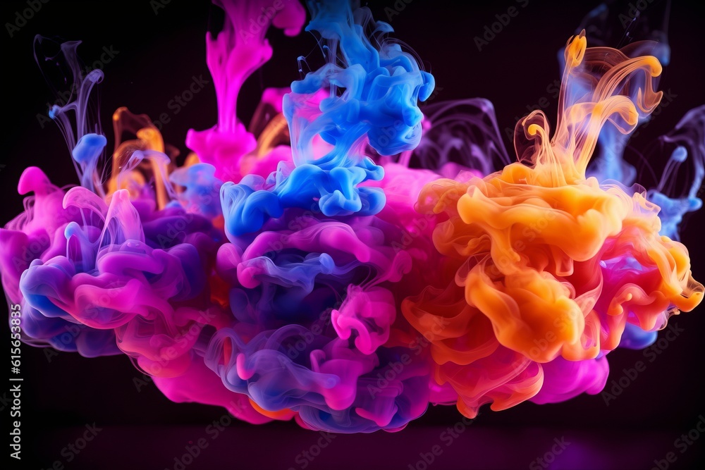 Obraz premium Paint clouds in water isolated on black background. Bright colorful art. Created using generative AI