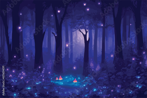Billede på lærred vector background illustration showcasing a magical nighttime forest