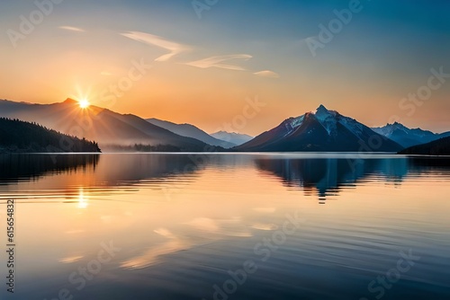 sunset over the lake generated ai © kashif 2158