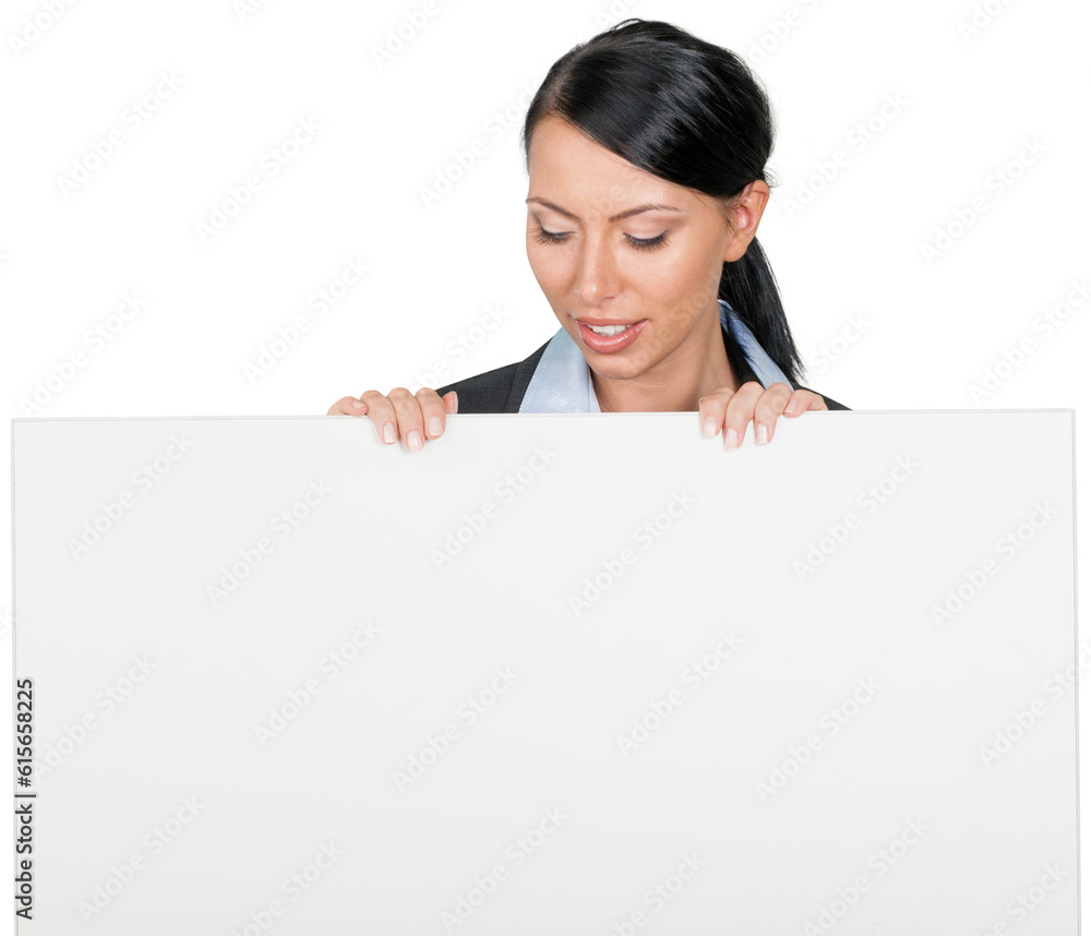 Businesswoman holding a blank sign Businesswoman holding a blank sign