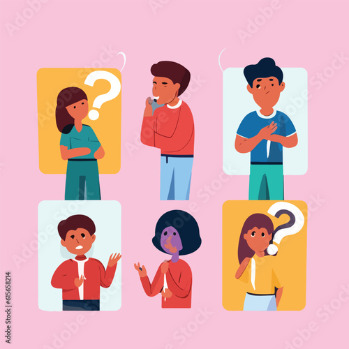 vector pack of flat people asking questions art illustration